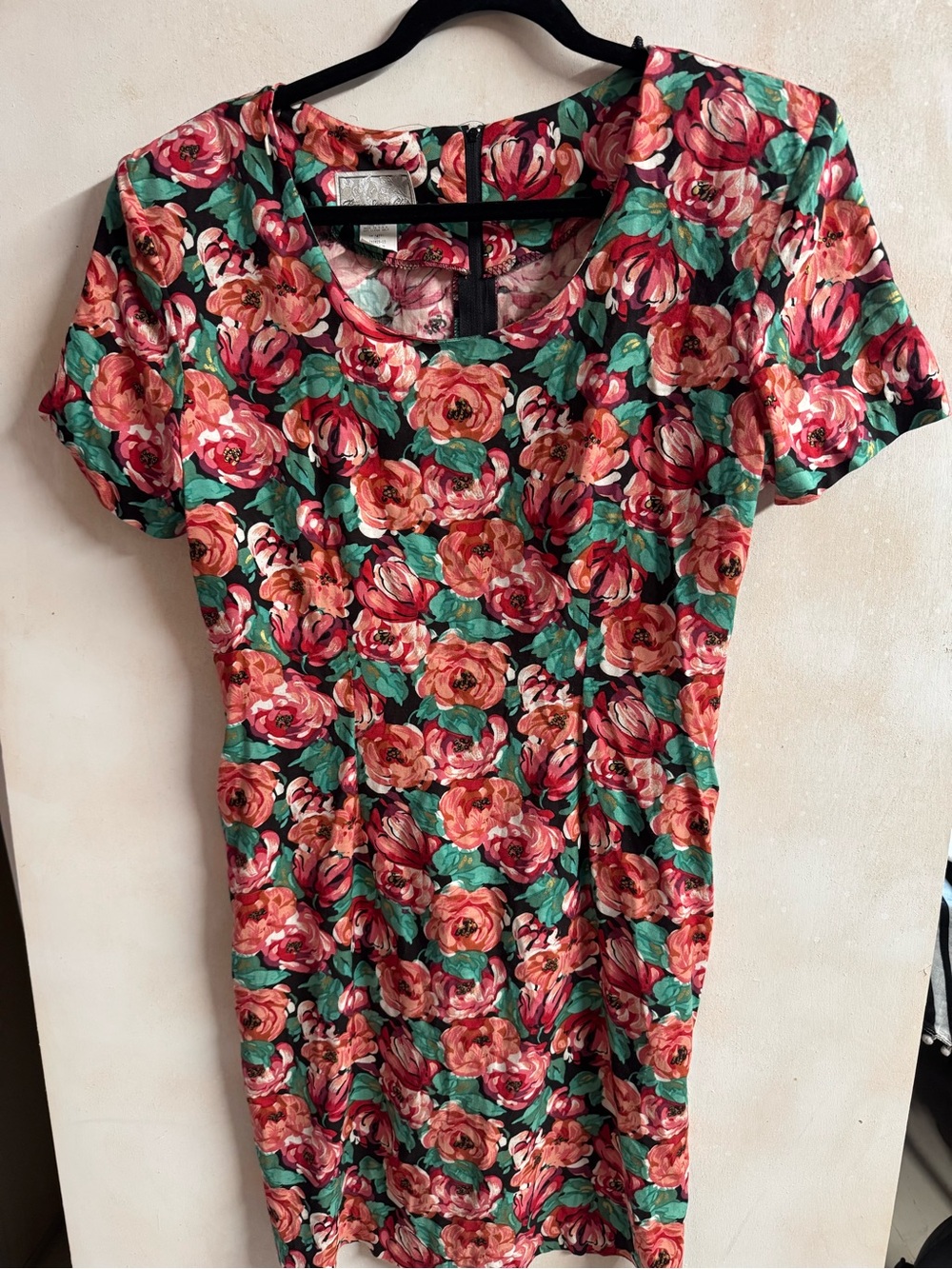 Vintage 1980s Paris Sport Club Rayon Knee Lenth Floral Dress